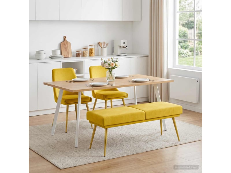  Banc d'entrée, banc à double couche jaune 120x45x46 cm velours  - Conforama C