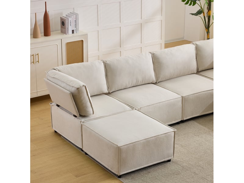  Canapé d'angle modulable convertible 6 places en tissu beige, 6 modules pour un salon flexible et accueillant  - Conforama D