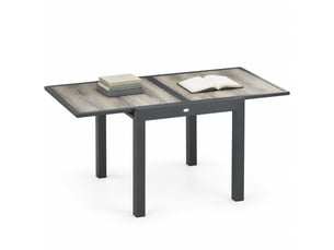 Table de jardin ulevr extensible de 80 à 160 cm, 6 personnes, cadre en aluminium, plateau en plastique aspect bois beige et gris