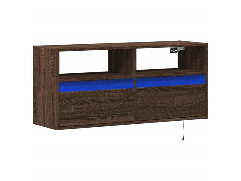  Meuble tv - banc tv - meuble de rangement mural avec lumières led chêne marron 100x31x45 cm  - Conforama C
