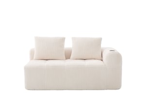 Canapé 2 places corda, beige, sans montage, coussins doux, poche latérale, porte-gobelet intégré