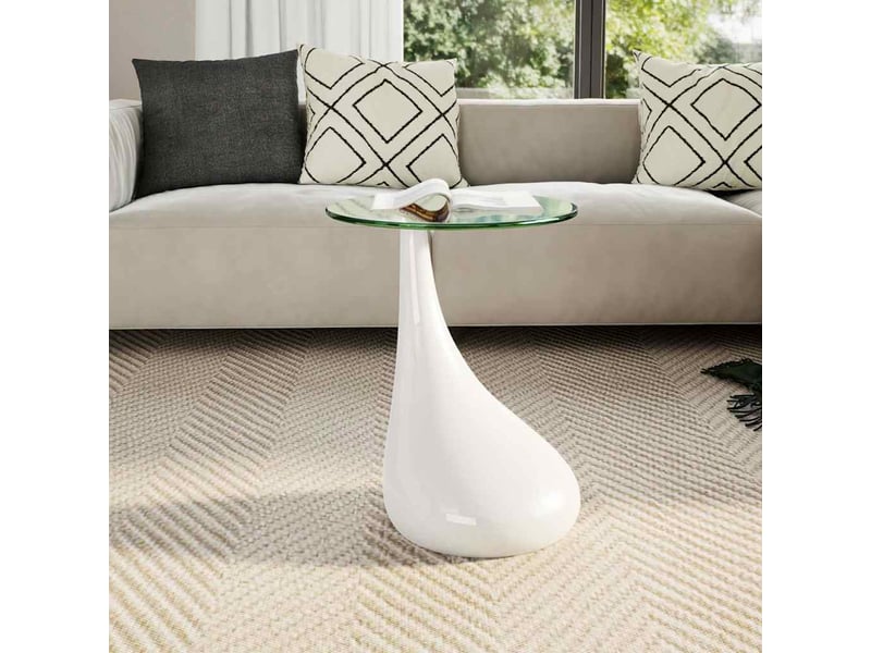 Table basse | table d'appoint salon avec dessus de table en verre rond blanc brillant  - Conforama C