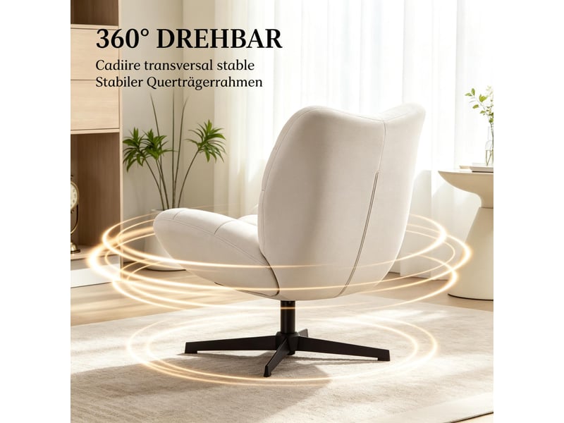  Fauteuil lounge pivotant en chenille, assise généreuse, large dossier rembourré, 1 pièce  - Conforama E