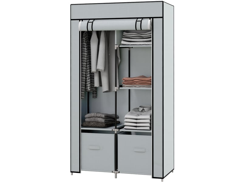  Armoire penderie portable en tissu avec 5 compartiments et 2 tiroirs gris clair  - Conforama A
