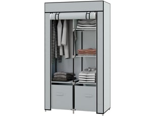 Armoire penderie portable en tissu avec 5 compartiments et 2 tiroirs gris clair