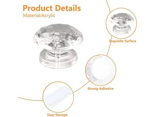 Pack de 24 mini poignées adhésives acryliques en forme de diamant, poignées sans perçage pour miroirs, boîtes cadeaux et petits meubles