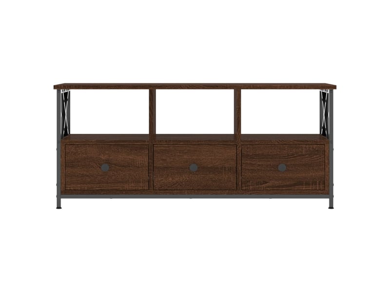  Meuble tv - banc tv - meuble de rangement chêne marron 102x33x45 cm bois d'ingénierie et fer  - Conforama C