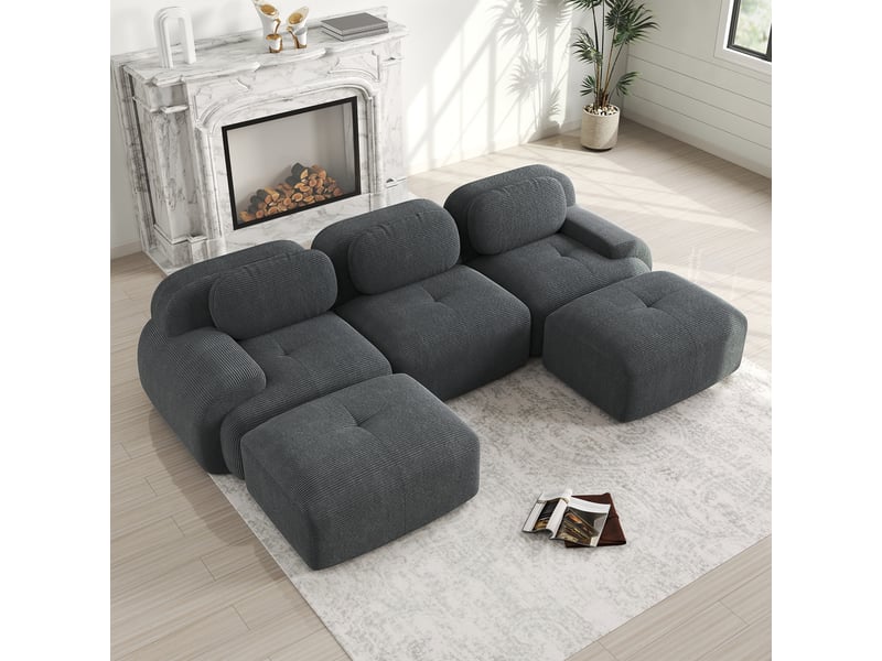  Canapé modulaire u en velours côtelé,32d élastique,base anti-dérapant,repose-pieds amovibles,accueil d'animaux - salonbureau,gris 298x178x75cm - Conforama B