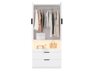 Armoire à portes battantes avec éclairage led 90x50x200 cm tiroir à bijoux en verre 3 tiroirs blanc