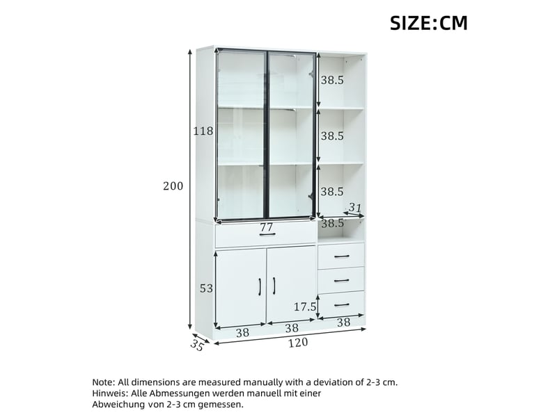  Armoire vitrine 4 portes et 4 tiroirs avec led blanc 120 x 35 x 200 cm N625P454723724725W - Conforama C