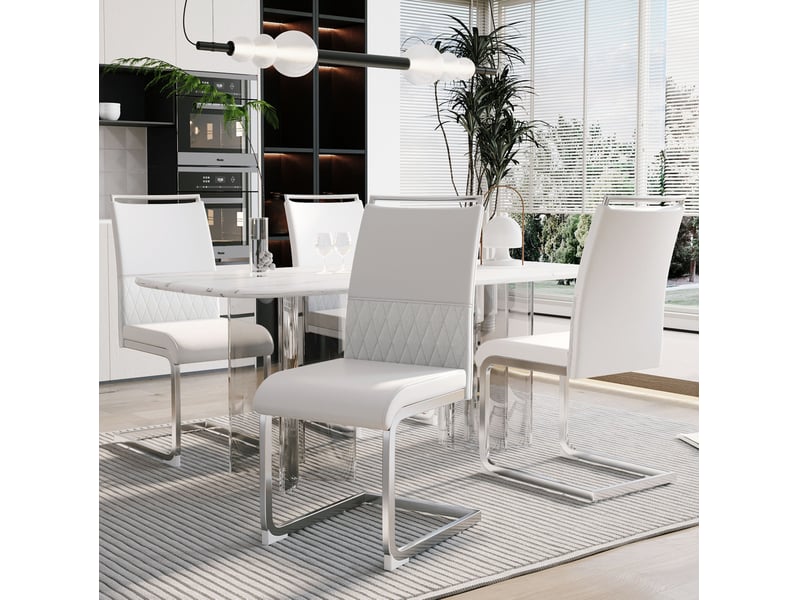  Lot de 4 chaises de salle à manger 42x48x95 cm dossier haut métal blanc  - Conforama B