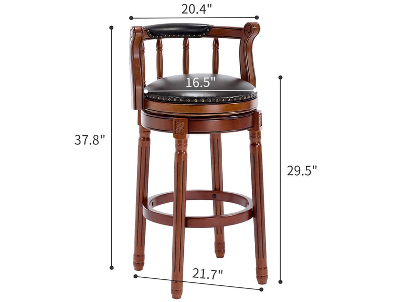  Tabouret de bar pivotant 55x55x96 cm, revêtement en similicuir véritable, dossier haut, noir, pieds en bois, assise capitonnée  - Conforama C