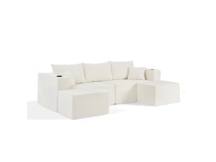 Canapé d'angle modenvie modulable 3 places 230 x 138 x 75 cm velours côtelé beige