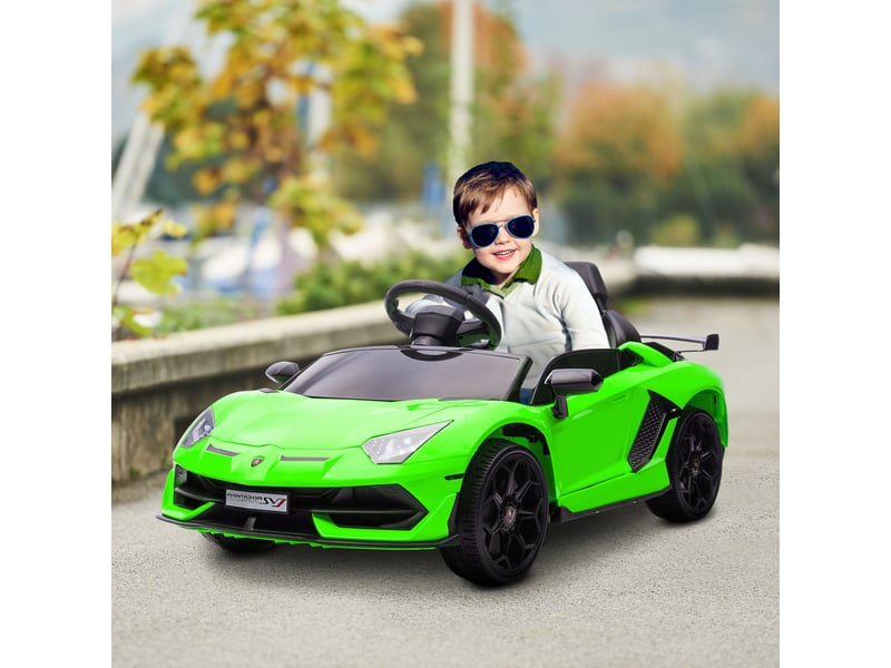  Voiture électrique pour enfants licence lamborghini aventador svj 12v avec portes papillon télécommande 3-5 kmh vert  - Conforama C