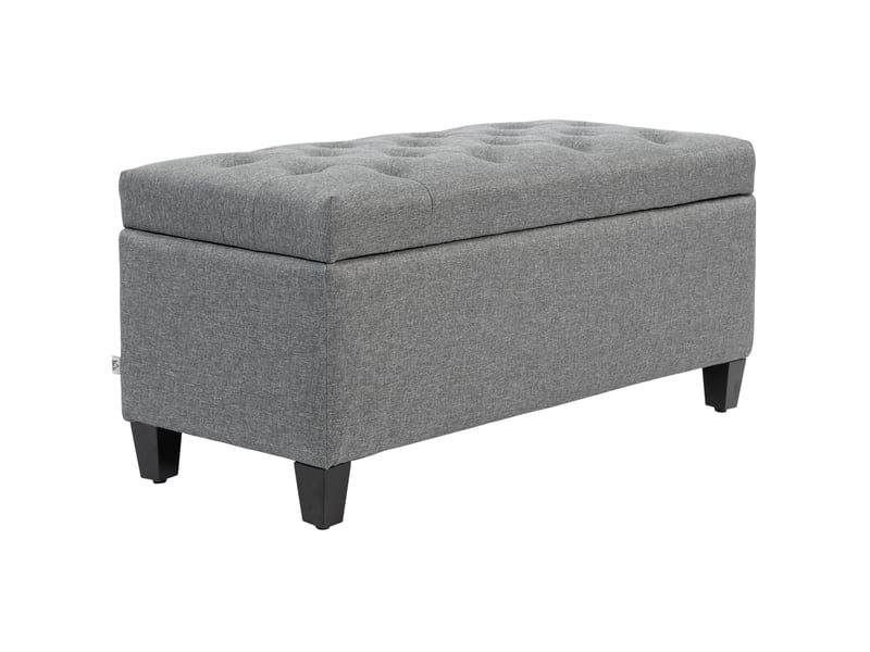  Banc coffre 100x40x44 cm, banc de lit moderne, pieds antidérapants, structure stable, entrée, polyester et métal, gris  - Conforama A