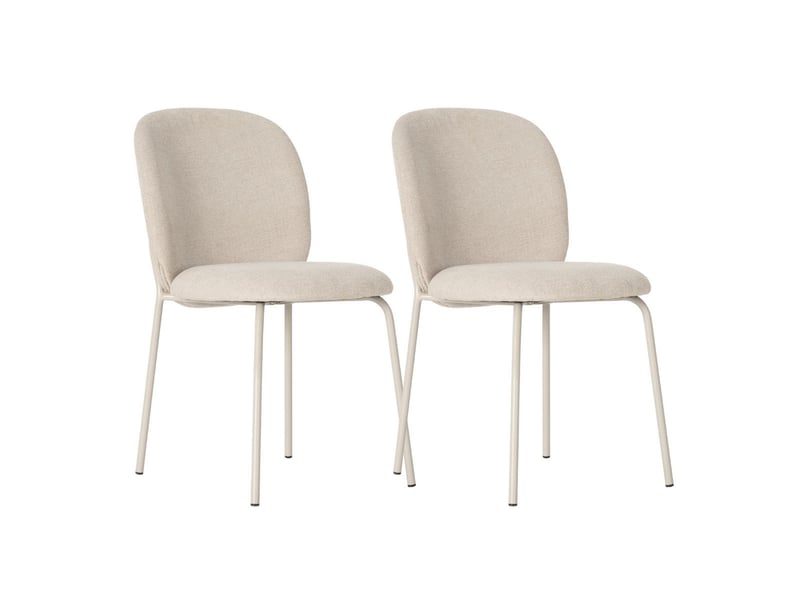  Lot de 2 chaises en tissu polyester doux beige et pieds en métal laqué crème - darris DARRIS - Conforama A