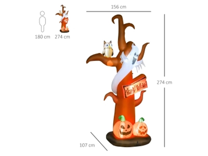  Décoration gonflable d’halloween arbre avec fantôme, citrouille et led pour jardin extérieur 156×107×274 cm marron  - Conforama D