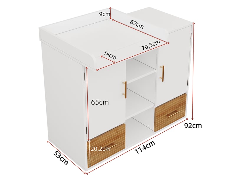  Table a langer 114x53x92 cm en mdf blanc et naturel avec rangement  - Conforama C