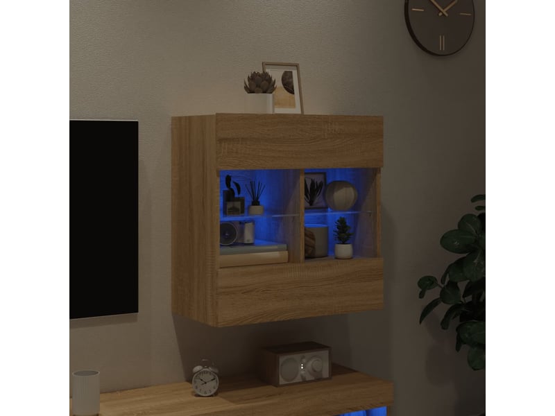  Meuble tv - banc tv - meuble de rangement mural avec lumières led chêne sonoma 58,5x30x60,5 cm  - Conforama C