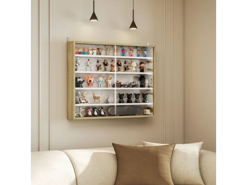  Tableau d'affichage en bois réglable à 4 niveaux avec portes vitrées, 80 x 9,5 x 60 cm, blanc et bois  - Conforama D