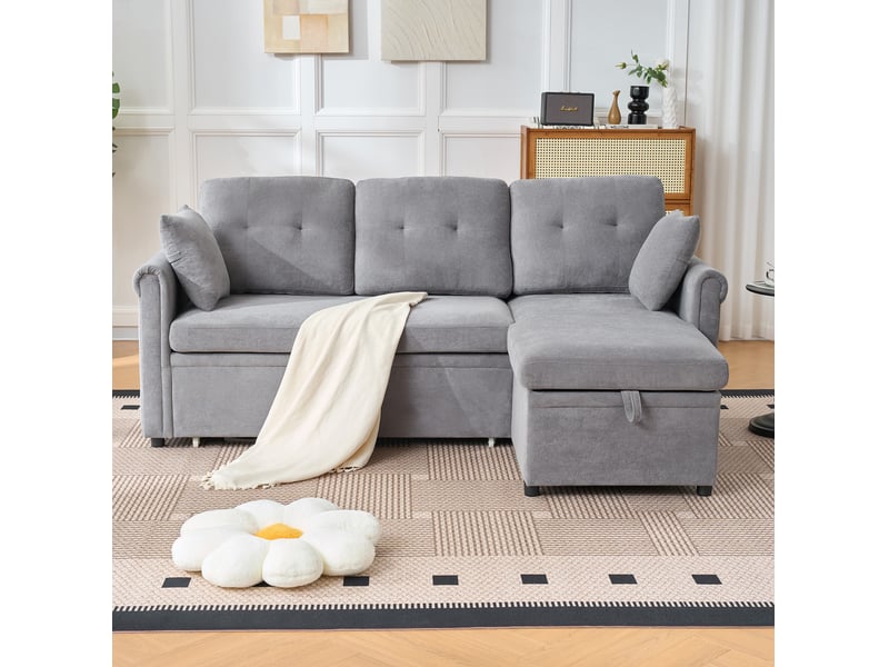 Canapé d'angle modenvie convertible réversible 206 x 130 cm en chenille gris - Conforama B
