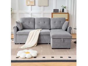 Canapé d'angle modenvie convertible réversible 206 x 130 cm en chenille gris