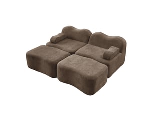 Canapé modulaire 2 places avec 2 poufs en velours marron