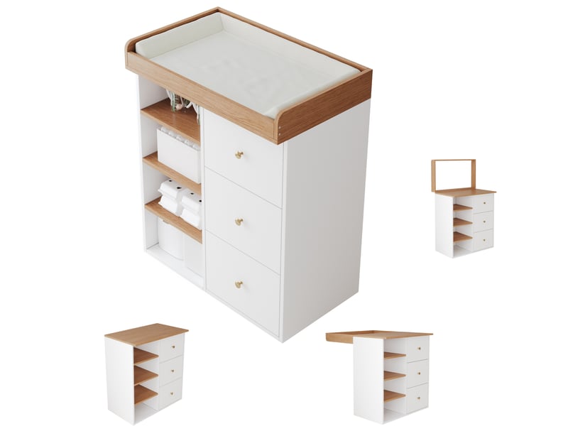  Table à langer 2 en 1 82x50x100 cm commode avec tiroirs et rangements bois et blanc  - Conforama A