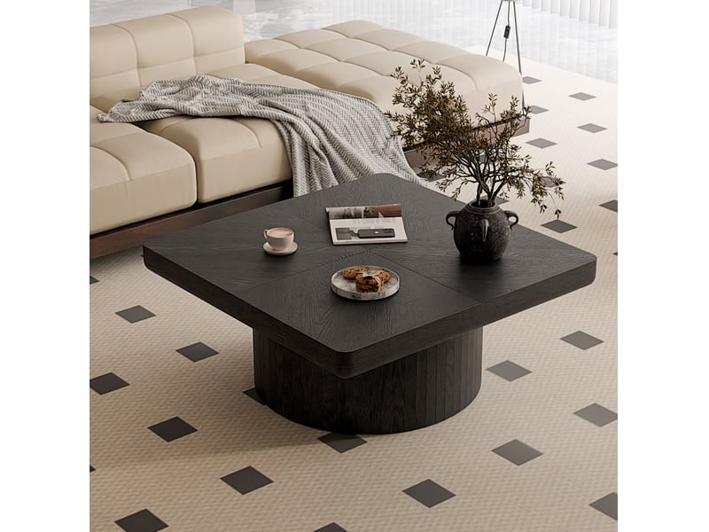  Table basse carrée 78x78x38 cm plateau 8 cm bois et mdf noir  - Conforama B