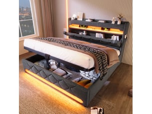 Lit coffre 140x190 cm <strong></strong> <strong></strong> coloris gris