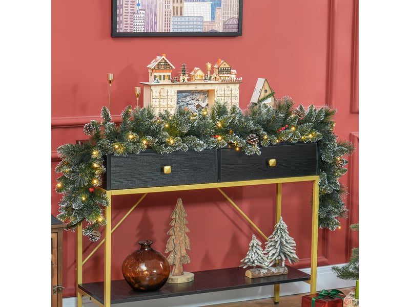  Guirlande de noël artificielle lumineuse de 1,8 m avec pommes de pin, grappes de baies, 50 lumières led et minuterie  - Conforama D