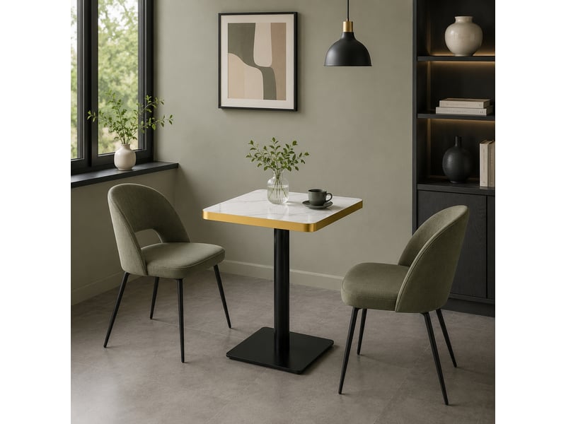  Table de salle à manger,60x60x74 cm,avec piètement métal,mdf,blanc marbré  - Conforama B