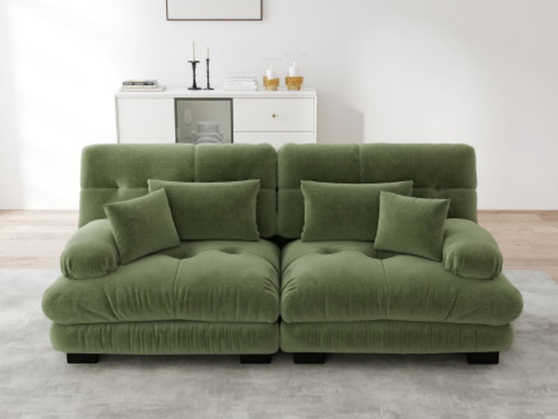  Canapé modulable droit 2 places, chenille vert, assise profonde  - Conforama B