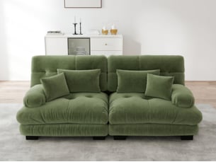 Canapé modulable droit 2 places, chenille vert, assise profonde