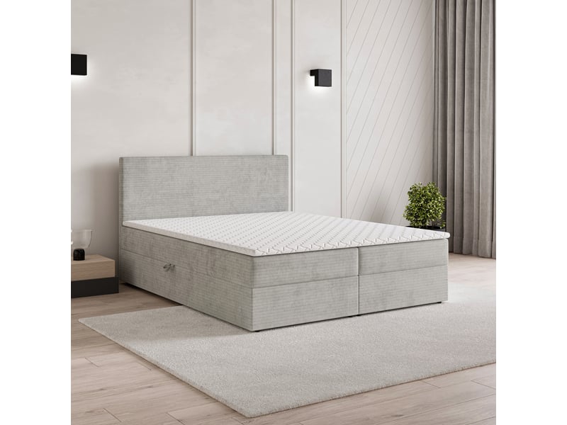 Boxspring nira 200x200 cm, lit complet avec matelas, gris - Conforama B