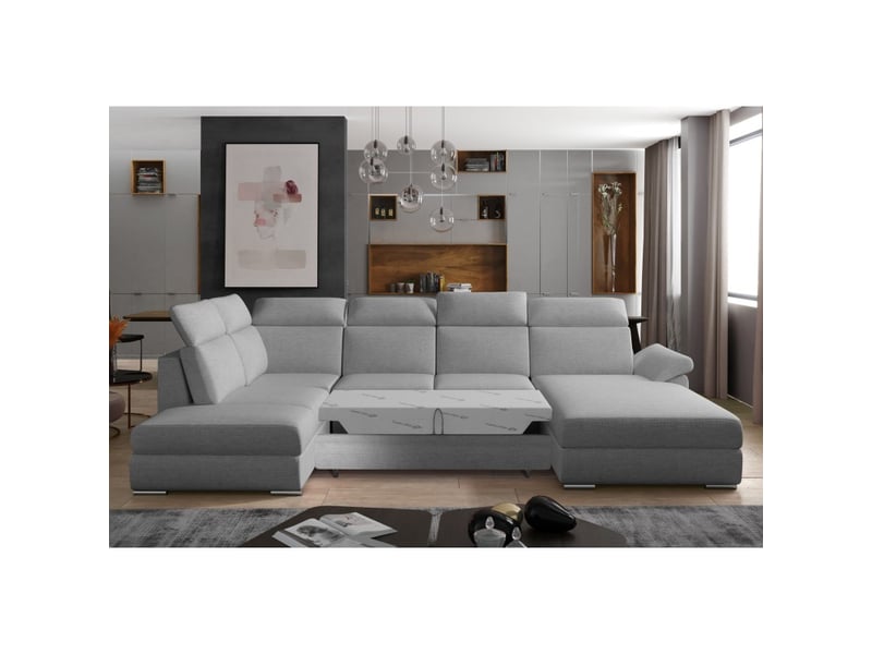 Canapé panoramique convertible majesta 5 places gris chiné – angle droit - Conforama D