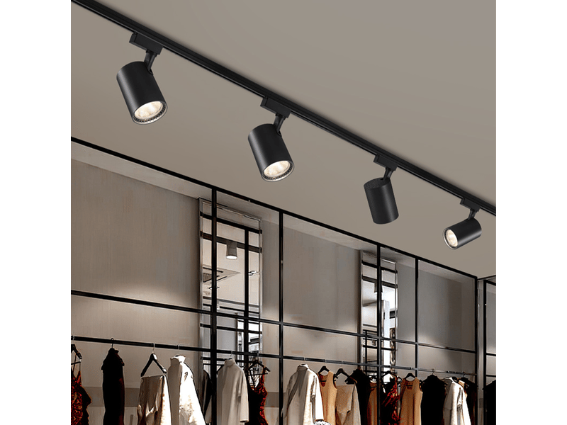  Lot de 6 spots compacts sur rail led 12 w – boîtier noir, blanc chaud ASLED-444 - Conforama D