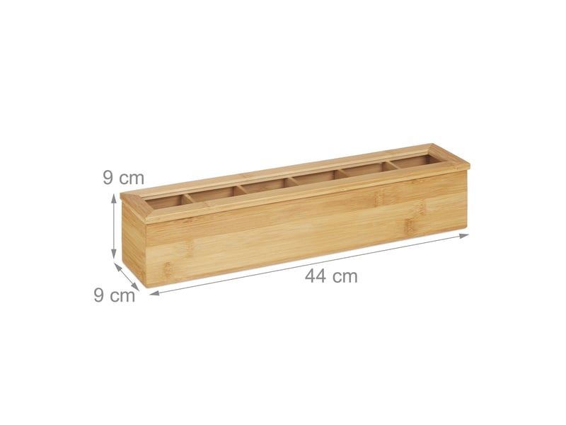  Boîte à thé allongée avec couvercle vitré 30 x 10 x 10 cm gain de place décoration naturelle en bambou beige 13_0008442  - Conforama B