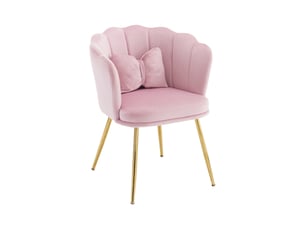 Chaise de salon - avec accoudoirs, dossier pétales et coussin papillon en velours - rose