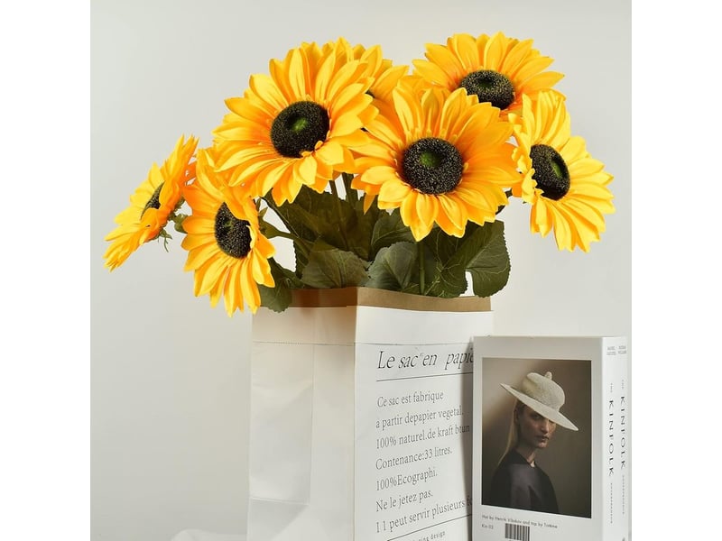Lot de 6 grands tournesols artificiels à longues tiges, faux tournesols en soie, décoration en vrac pour la maison, les mariages, l'extérieur, les fêtes, les baby showers (jaunes) - Conforama D
