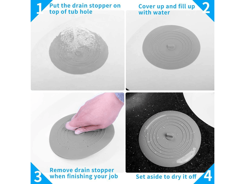  Bouchon de baignoire en silicone, bouchon d'évier, diamètre 15,3 cm, bouchon de vidange universel (1 pièce, gris)  - Conforama C