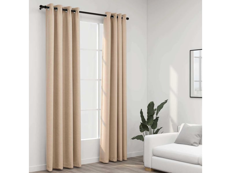  Lot de 2 rideaux occultants, rideaux black-out aspect lin avec œillets beige 140x245cm cf44532  - Conforama B