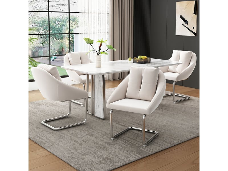  Chaise de salle à manger lot de 4, assise velours chaise rembourrée, coussins inclus, dossier confortable, structure stable, coloris beige  - Conforama A
