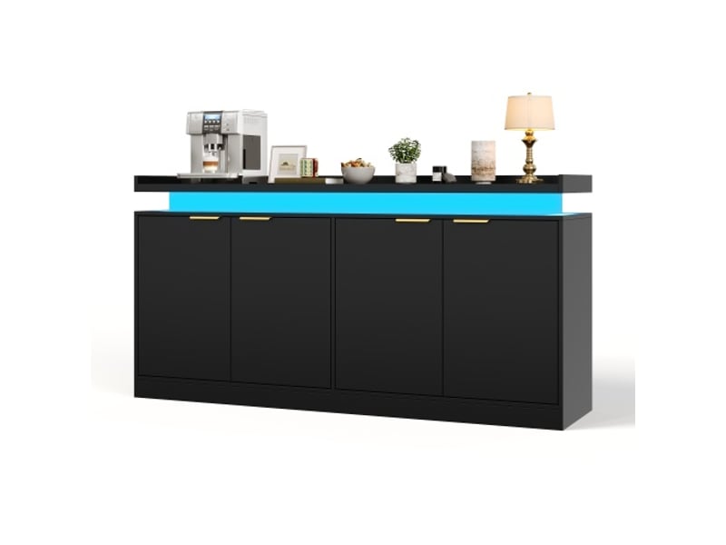  Buffet 4 portes avec éclairage led intégré – meuble de cuisine et salon, 160x39x83 cm – rangement moderne  - Conforama A