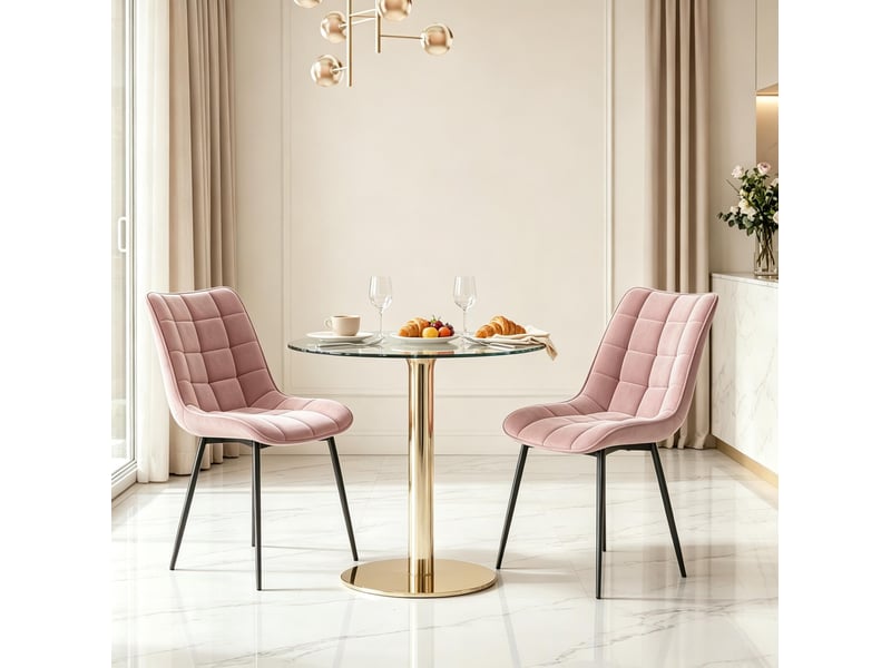  Lot de 2 chaises de salle à manger en velours rose et métal  - Conforama B