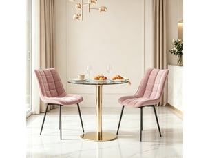 Lot de 2 chaises de salle à manger en velours rose et métal