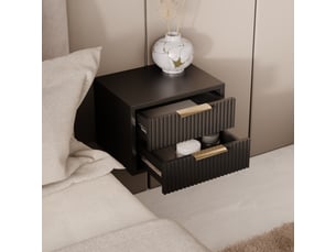 Table de chevet murale suspendue monea 2 tiroirs noire avec façades rainurées