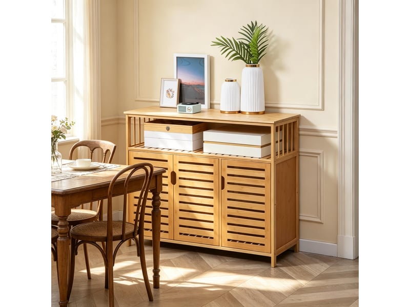  Buffet 3 portes avec niche ouverte et étagères pour cuisine en bambou 100×35×82 cm naturel  - Conforama C