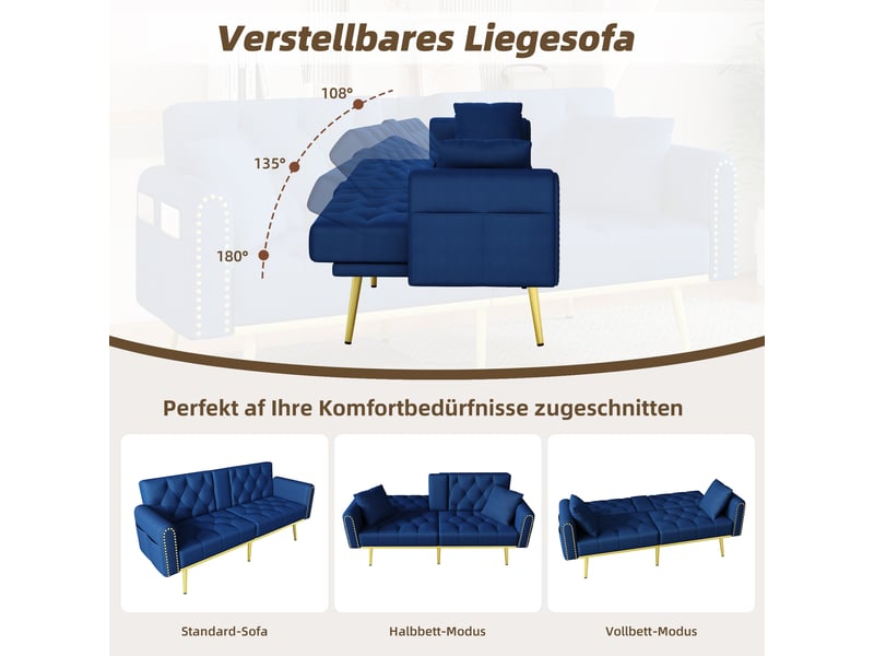  Canapé convertible, canapé-lit – en tissu, bleu, porte-gobelets  - Conforama D