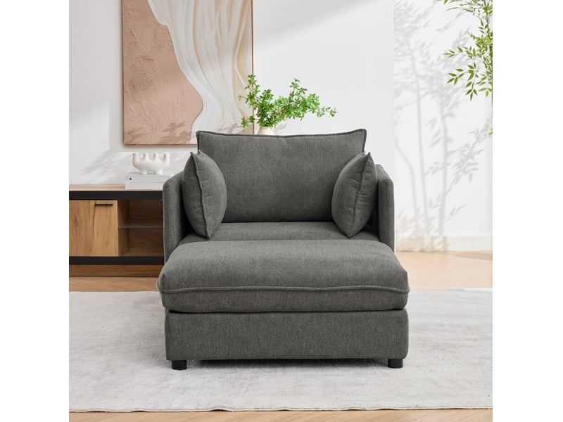  Fauteuil lounge modenvie 1 place avec pouf de rangement modulable en velours gris 149 x 103,5 x 81 cm  - Conforama E